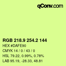 カラーコード: RGB 218.9 254.2 144 | qconv.com