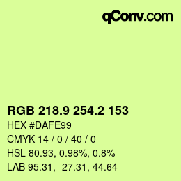 カラーコード: RGB 218.9 254.2 153 | qconv.com