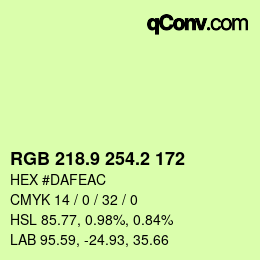 カラーコード: RGB 218.9 254.2 172 | qconv.com