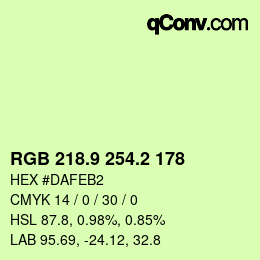 カラーコード: RGB 218.9 254.2 178 | qconv.com