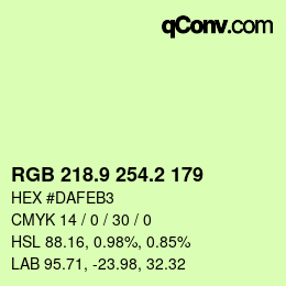 カラーコード: RGB 218.9 254.2 179 | qconv.com