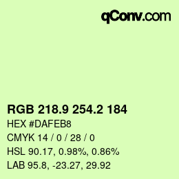 カラーコード: RGB 218.9 254.2 184 | qconv.com