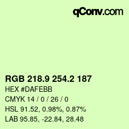 カラーコード: RGB 218.9 254.2 187 | qconv.com