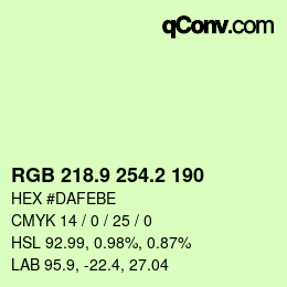 カラーコード: RGB 218.9 254.2 190 | qconv.com