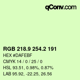 カラーコード: RGB 218.9 254.2 191 | qconv.com