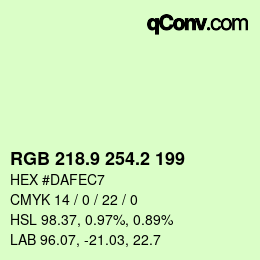 カラーコード: RGB 218.9 254.2 199 | qconv.com