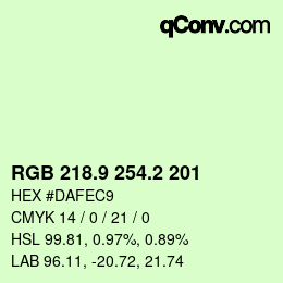 カラーコード: RGB 218.9 254.2 201 | qconv.com