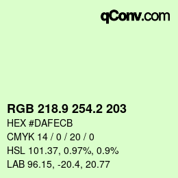カラーコード: RGB 218.9 254.2 203 | qconv.com