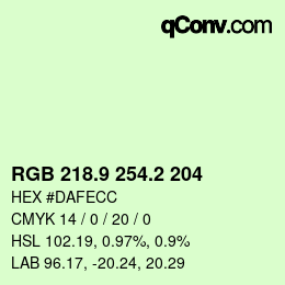 Color code: RGB 218.9 254.2 204 | qconv.com