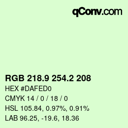 カラーコード: RGB 218.9 254.2 208 | qconv.com