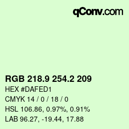 Color code: RGB 218.9 254.2 209 | qconv.com