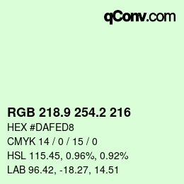 カラーコード: RGB 218.9 254.2 216 | qconv.com