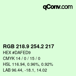 カラーコード: RGB 218.9 254.2 217 | qconv.com