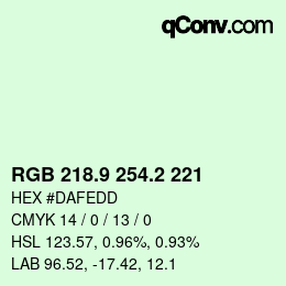 カラーコード: RGB 218.9 254.2 221 | qconv.com