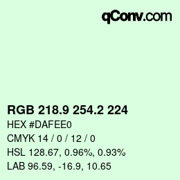 カラーコード: RGB 218.9 254.2 224 | qconv.com