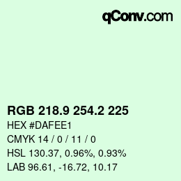カラーコード: RGB 218.9 254.2 225 | qconv.com
