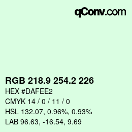 Color code: RGB 218.9 254.2 226 | qconv.com