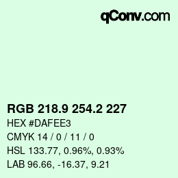カラーコード: RGB 218.9 254.2 227 | qconv.com