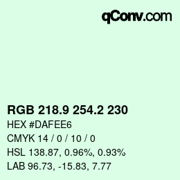Color code: RGB 218.9 254.2 230 | qconv.com