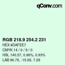 カラーコード: RGB 218.9 254.2 231 | qconv.com