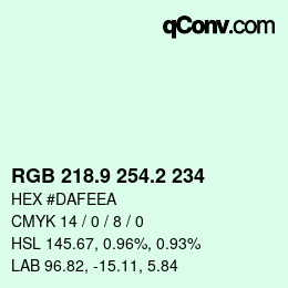 Color code: RGB 218.9 254.2 234 | qconv.com