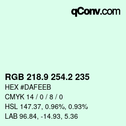 Color code: RGB 218.9 254.2 235 | qconv.com