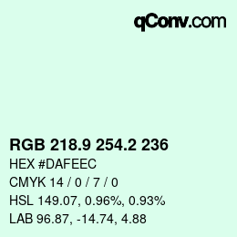 Color code: RGB 218.9 254.2 236 | qconv.com