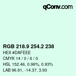 Farbcode: RGB 218.9 254.2 238 | qconv.com