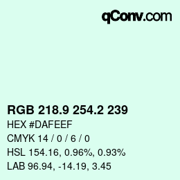 Color code: RGB 218.9 254.2 239 | qconv.com