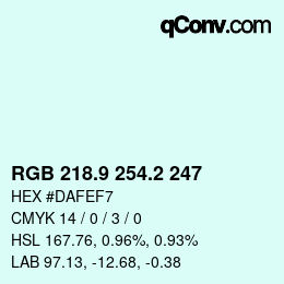 カラーコード: RGB 218.9 254.2 247 | qconv.com