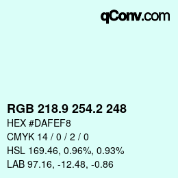 カラーコード: RGB 218.9 254.2 248 | qconv.com