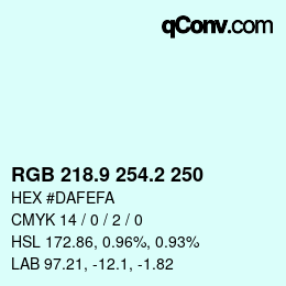 Color code: RGB 218.9 254.2 250 | qconv.com