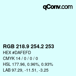 Color code: RGB 218.9 254.2 253 | qconv.com