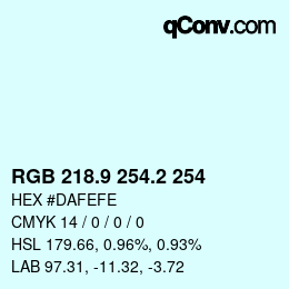 Color code: RGB 218.9 254.2 254 | qconv.com