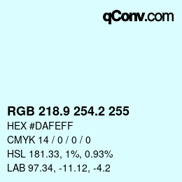 Color code: RGB 218.9 254.2 255 | qconv.com