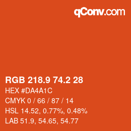 カラーコード: RGB 218.9 74.2 28 | qconv.com