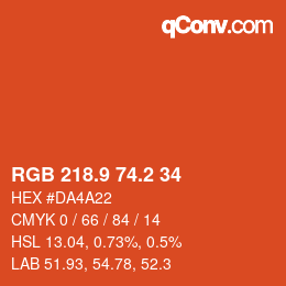 カラーコード: RGB 218.9 74.2 34 | qconv.com