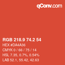 カラーコード: RGB 218.9 74.2 54 | qconv.com