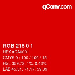カラーコード: RGB 218 0 1 | qconv.com