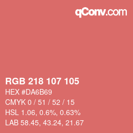 Código de color: RGB 218 107 105 | qconv.com