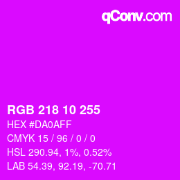 Color code: RGB 218 10 255 | qconv.com