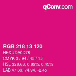 颜色代码: RGB 218 13 120 | qconv.com