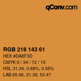 Color code: RGB 218 143 61 | qconv.com