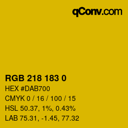 カラーコード: RGB 218 183 0 | qconv.com