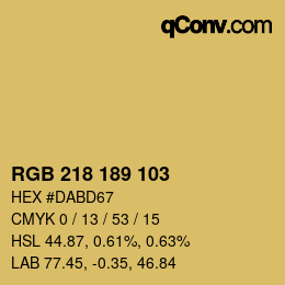 Color code: RGB 218 189 103 | qconv.com