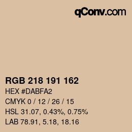 Color code: RGB 218 191 162 | qconv.com