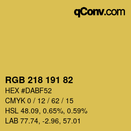 Color code: RGB 218 191 82 | qconv.com