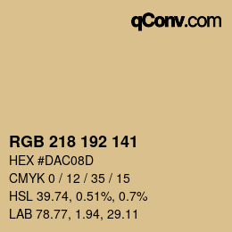 Color code: RGB 218 192 141 | qconv.com