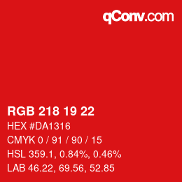 カラーコード: RGB 218 19 22 | qconv.com
