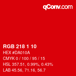 カラーコード: RGB 218 1 10 | qconv.com